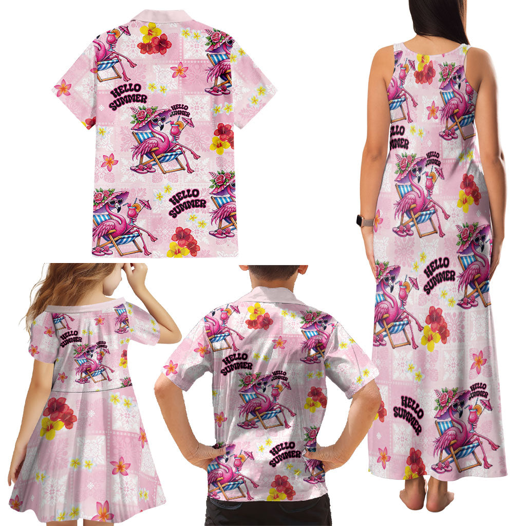 Hawaii Flamingo Hello Summer Family Matching Tank Maxi Dress and Hawaiian Shirt Hawaiian Quilt Pattern LT9 - Polynesian Pride