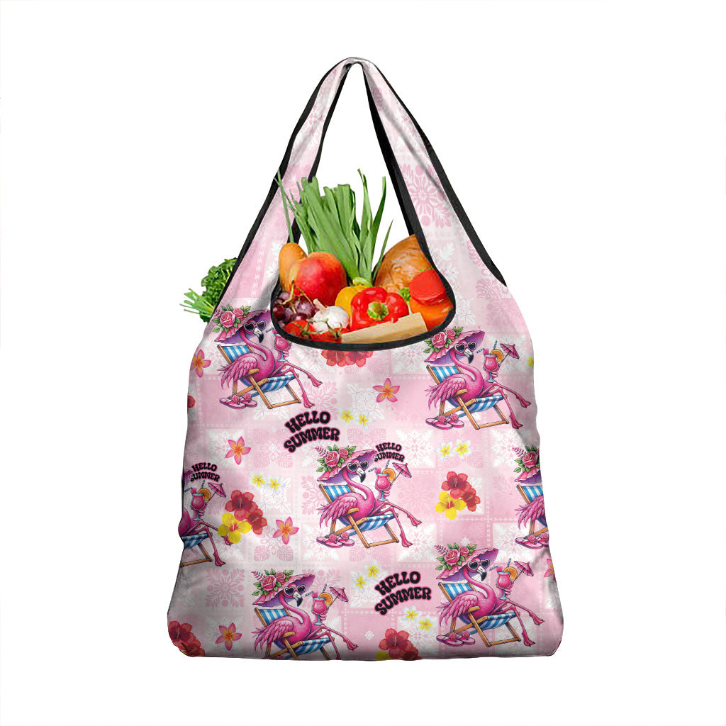 Hawaii Flamingo Hello Summer Grocery Bag Hawaiian Quilt Pattern LT9 1-pack One Size Pink - Polynesian Pride
