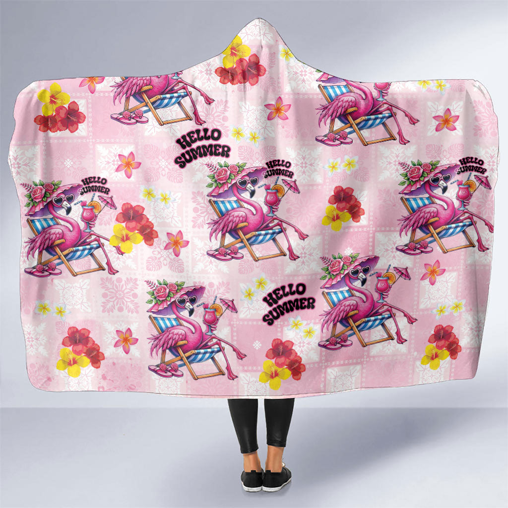 Hawaii Flamingo Hello Summer Hooded Blanket Hawaiian Quilt Pattern LT9 One Size Pink - Polynesian Pride