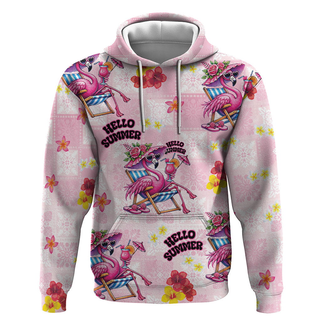 Hawaii Flamingo Hello Summer Hoodie Hawaiian Quilt Pattern LT9 Pullover Hoodie Pink - Polynesian Pride