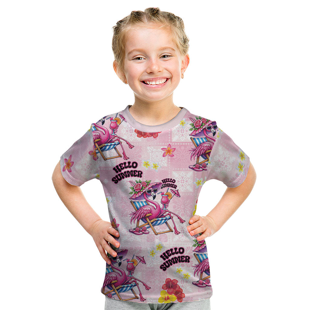Hawaii Flamingo Hello Summer Kid T Shirt Hawaiian Quilt Pattern LT9 Pink - Polynesian Pride