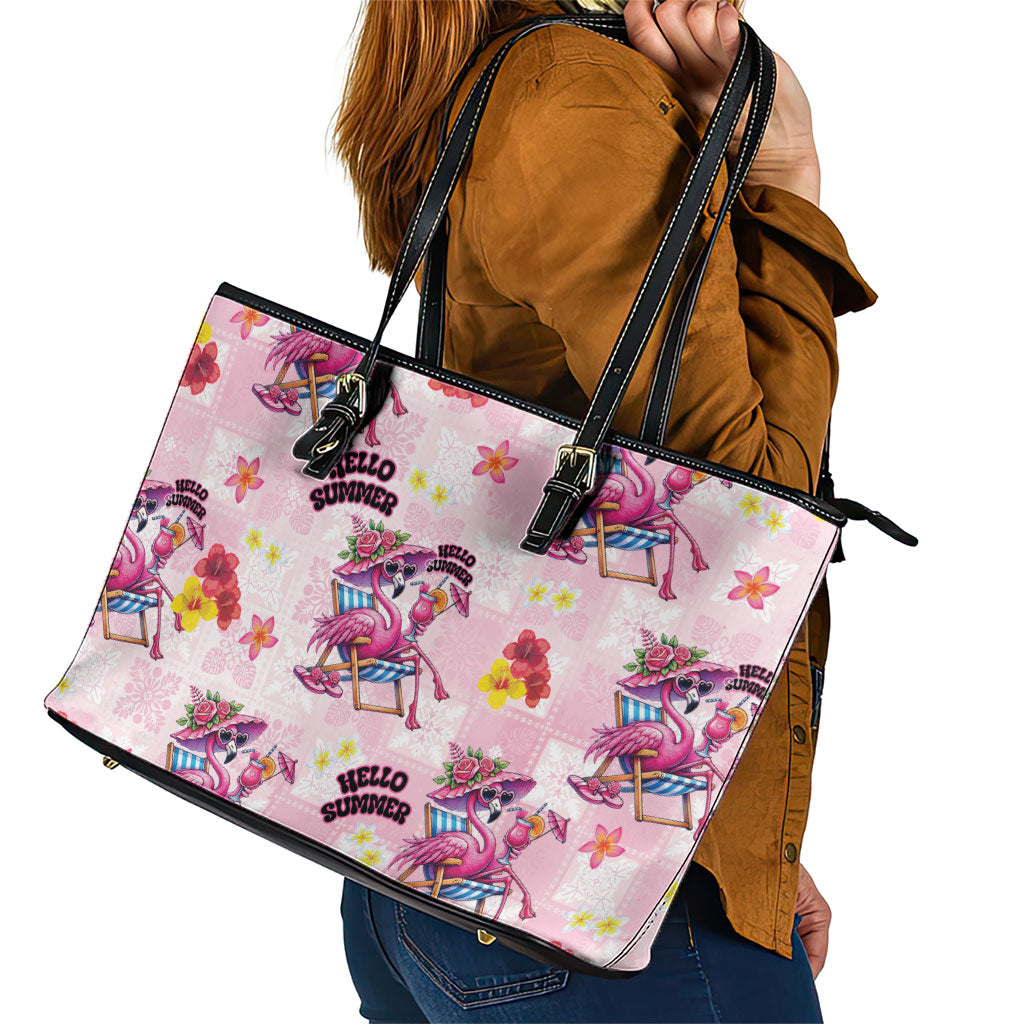 Hawaii Flamingo Hello Summer Leather Tote Bag Hawaiian Quilt Pattern LT9 - Polynesian Pride
