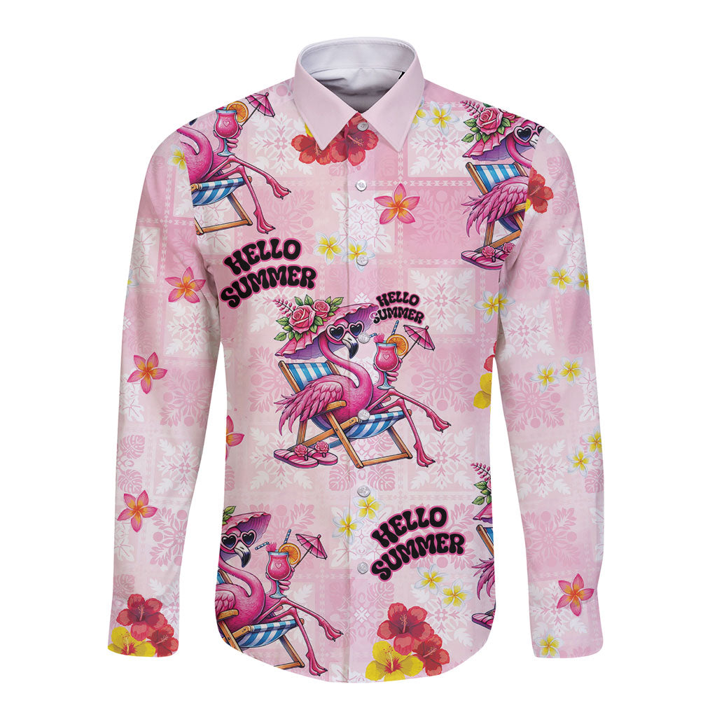 Hawaii Flamingo Hello Summer Long Sleeve Button Shirt Hawaiian Quilt Pattern
