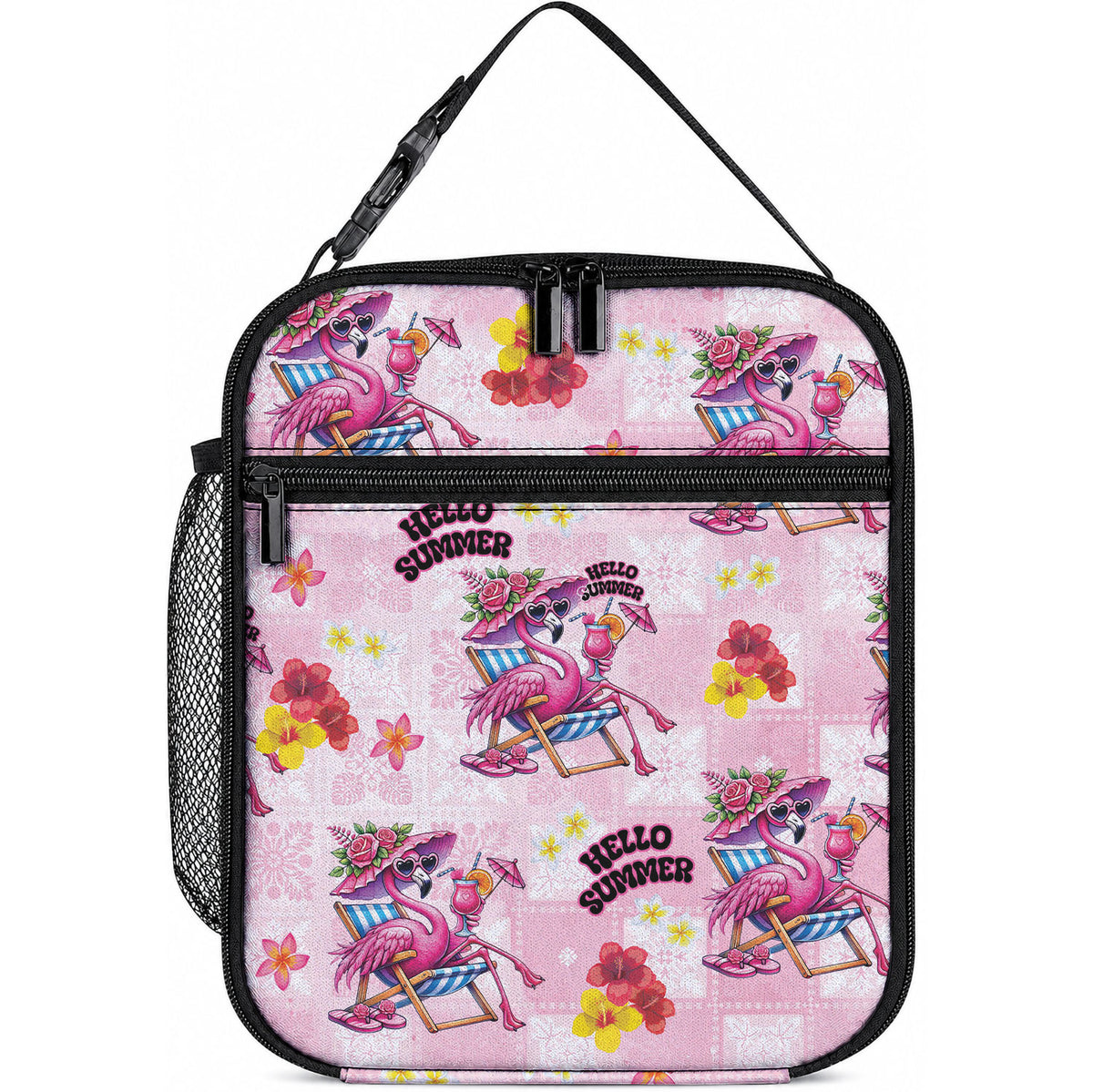 Hawaii Flamingo Hello Summer Lunch Bag Hawaiian Quilt Pattern LT9 10.2 × 8.3 × 4.3 inch Pink - Polynesian Pride