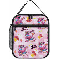 Hawaii Flamingo Hello Summer Lunch Bag Hawaiian Quilt Pattern LT9 10.2 × 8.3 × 4.3 inch Pink - Polynesian Pride