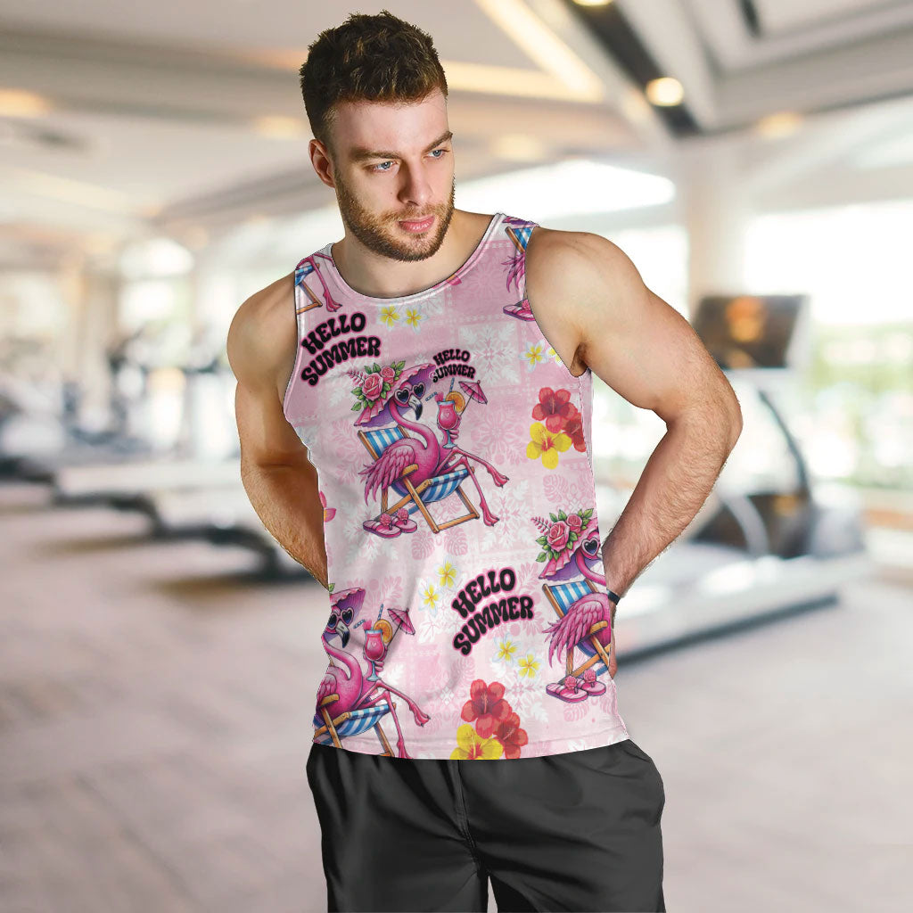 Hawaii Flamingo Hello Summer Men Tank Top Hawaiian Quilt Pattern LT9 Pink - Polynesian Pride