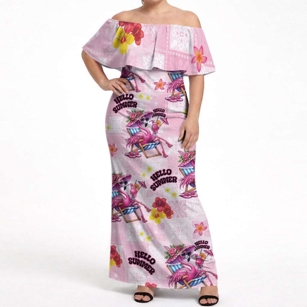 Hawaii Flamingo Hello Summer Off Shoulder Maxi Dress Hawaiian Quilt Pattern LT9 Women Pink - Polynesian Pride