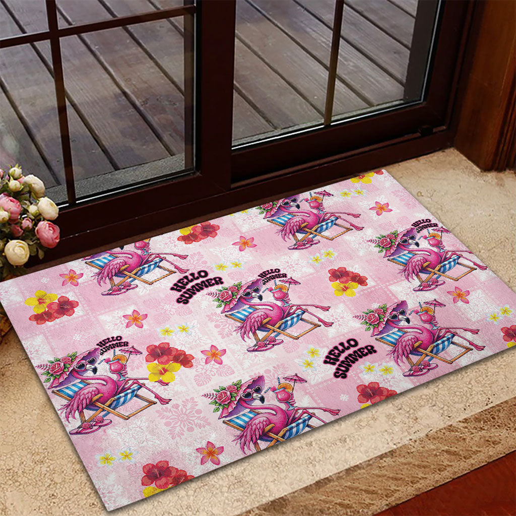 Hawaii Flamingo Hello Summer Rubber Doormat Hawaiian Quilt Pattern LT9 - Polynesian Pride