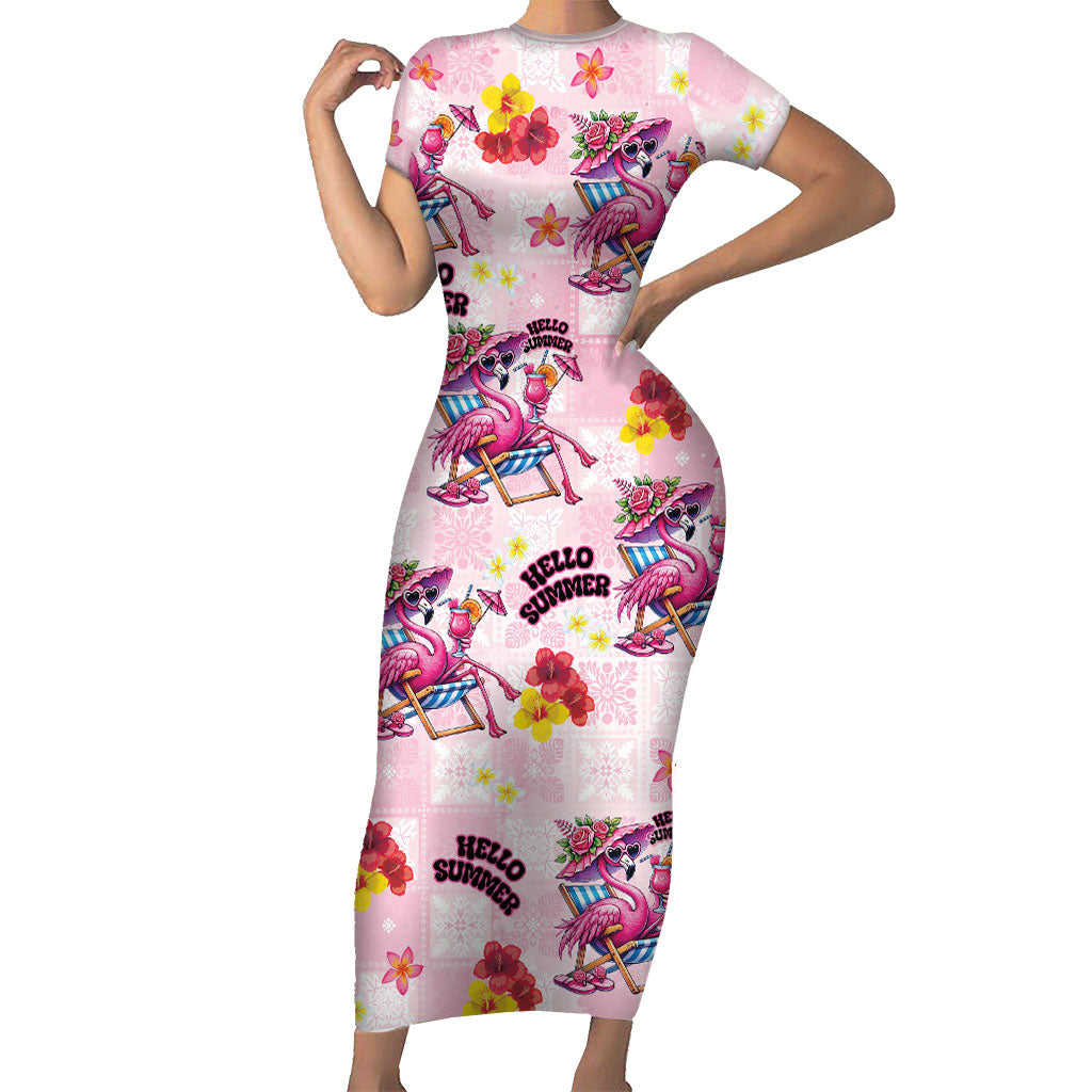 Hawaii Flamingo Hello Summer Short Sleeve Bodycon Dress Hawaiian Quilt Pattern