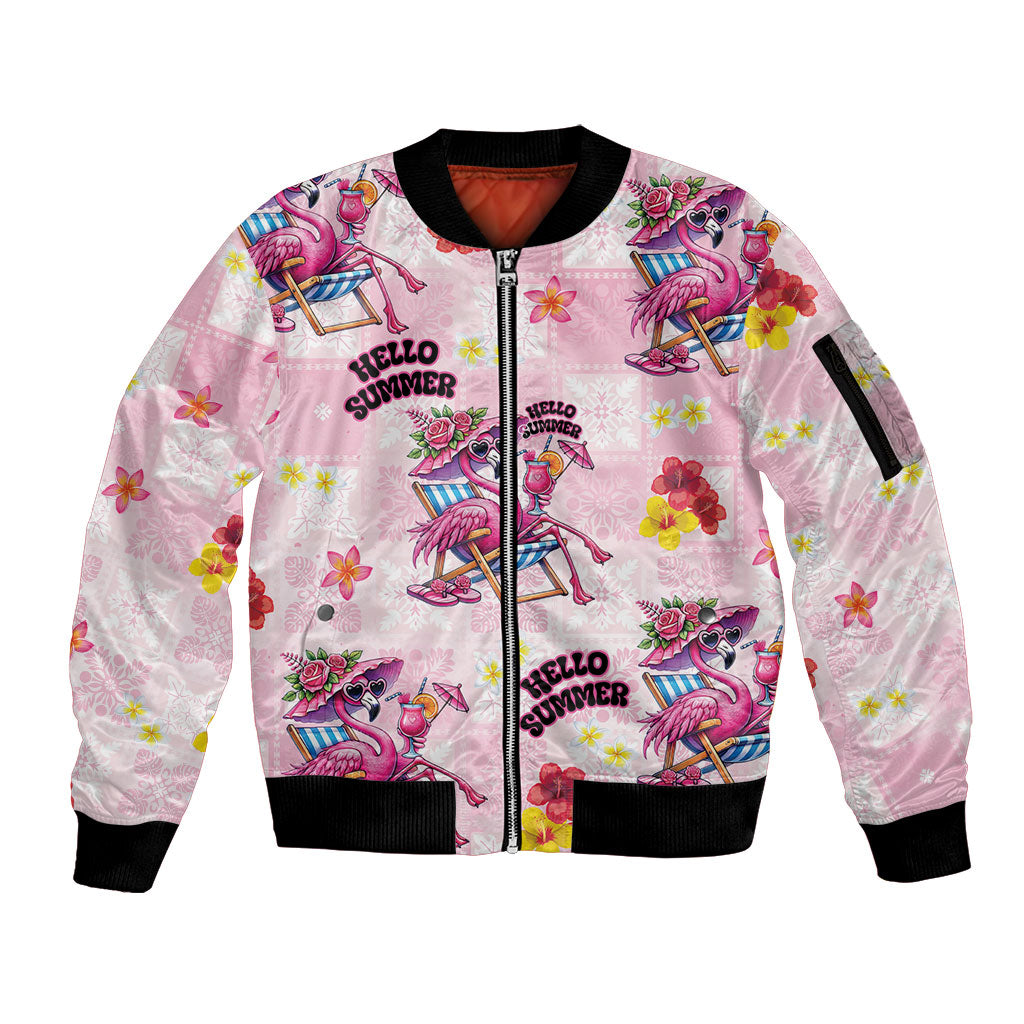 Hawaii Flamingo Hello Summer Sleeve Zip Bomber Jacket Hawaiian Quilt Pattern