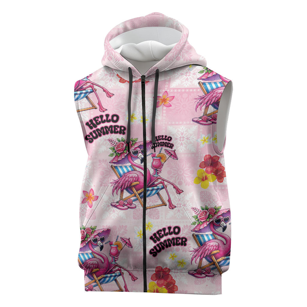 Hawaii Flamingo Hello Summer Sleeveless Zip Hoodie Hawaiian Quilt Pattern LT9 Pink - Polynesian Pride