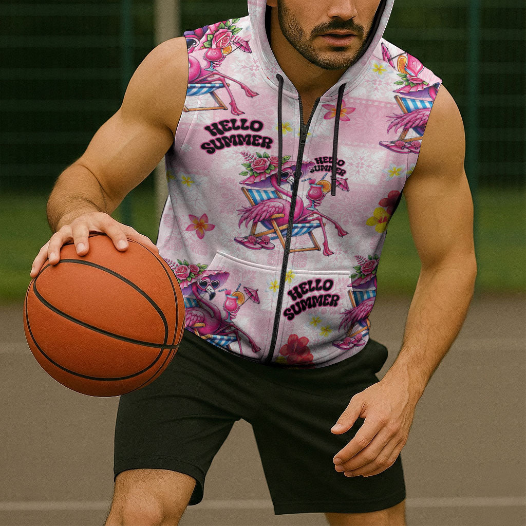 Hawaii Flamingo Hello Summer Sleeveless Zip Hoodie Hawaiian Quilt Pattern