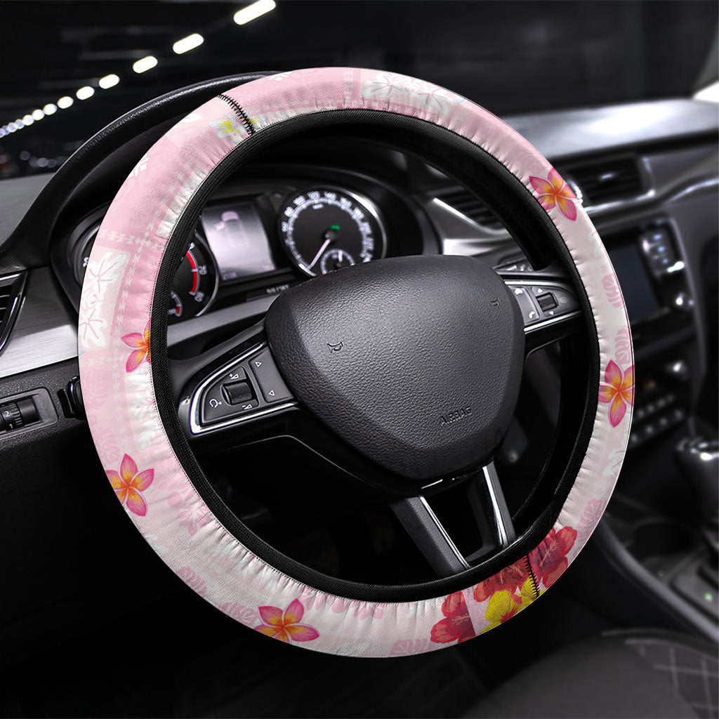 Hawaii Flamingo Hello Summer Steering Wheel Cover Hawaiian Quilt Pattern LT9 Universal Fit Pink - Polynesian Pride