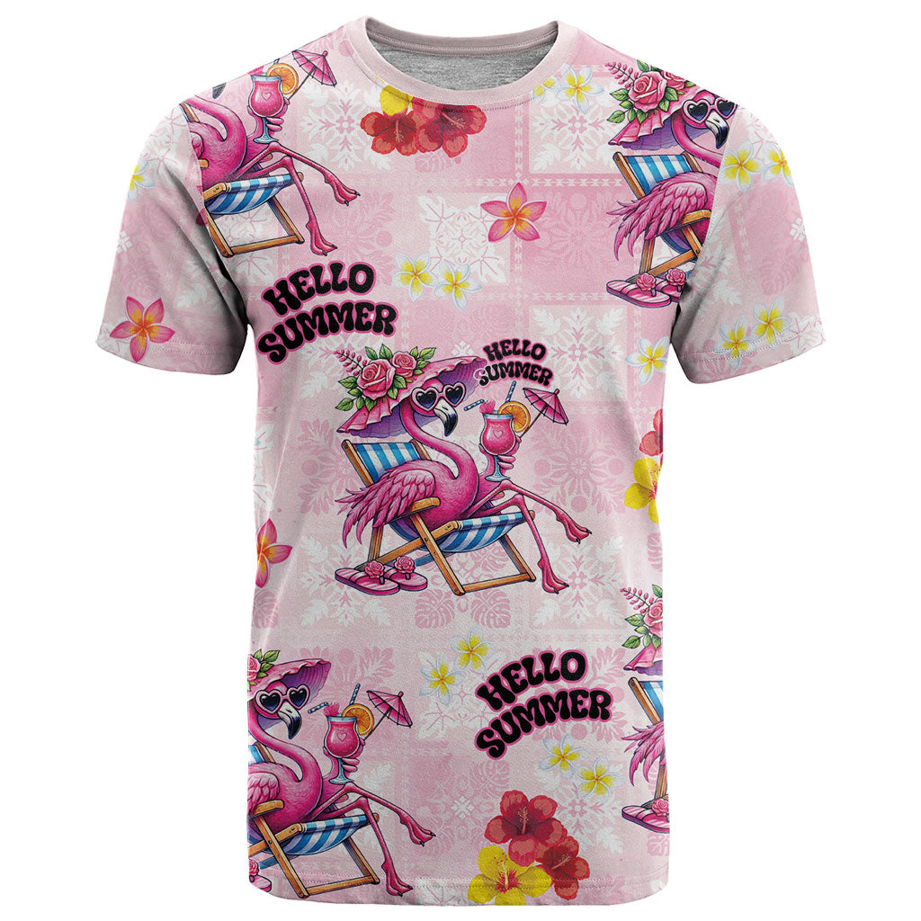 Hawaii Flamingo Hello Summer T Shirt Hawaiian Quilt Pattern LT9 Pink - Polynesian Pride