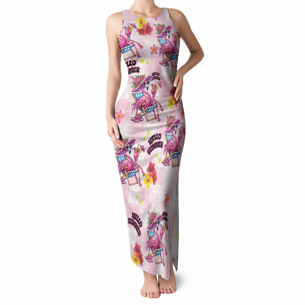 Hawaii Flamingo Hello Summer Tank Maxi Dress Hawaiian Quilt Pattern LT9 Women Pink - Polynesian Pride
