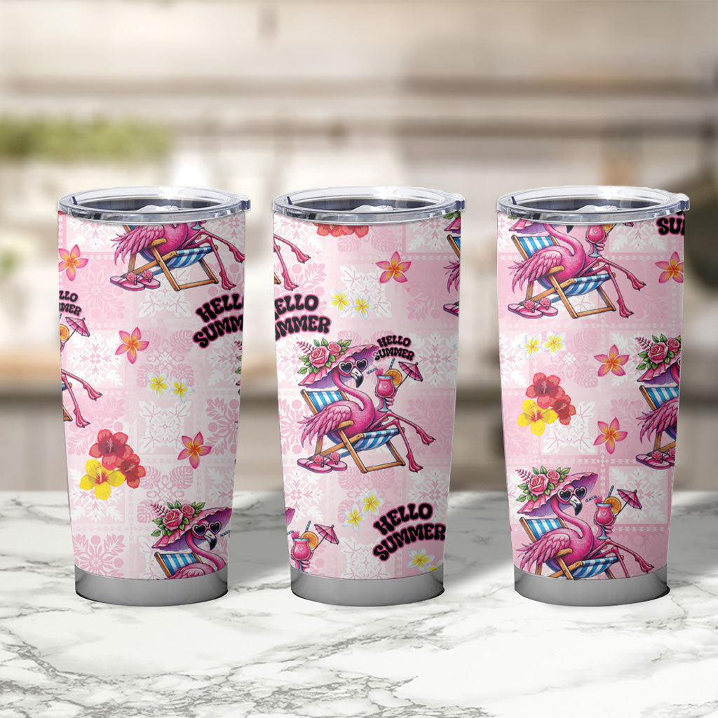 Hawaii Flamingo Hello Summer Tumbler Cup Hawaiian Quilt Pattern LT9 - Polynesian Pride