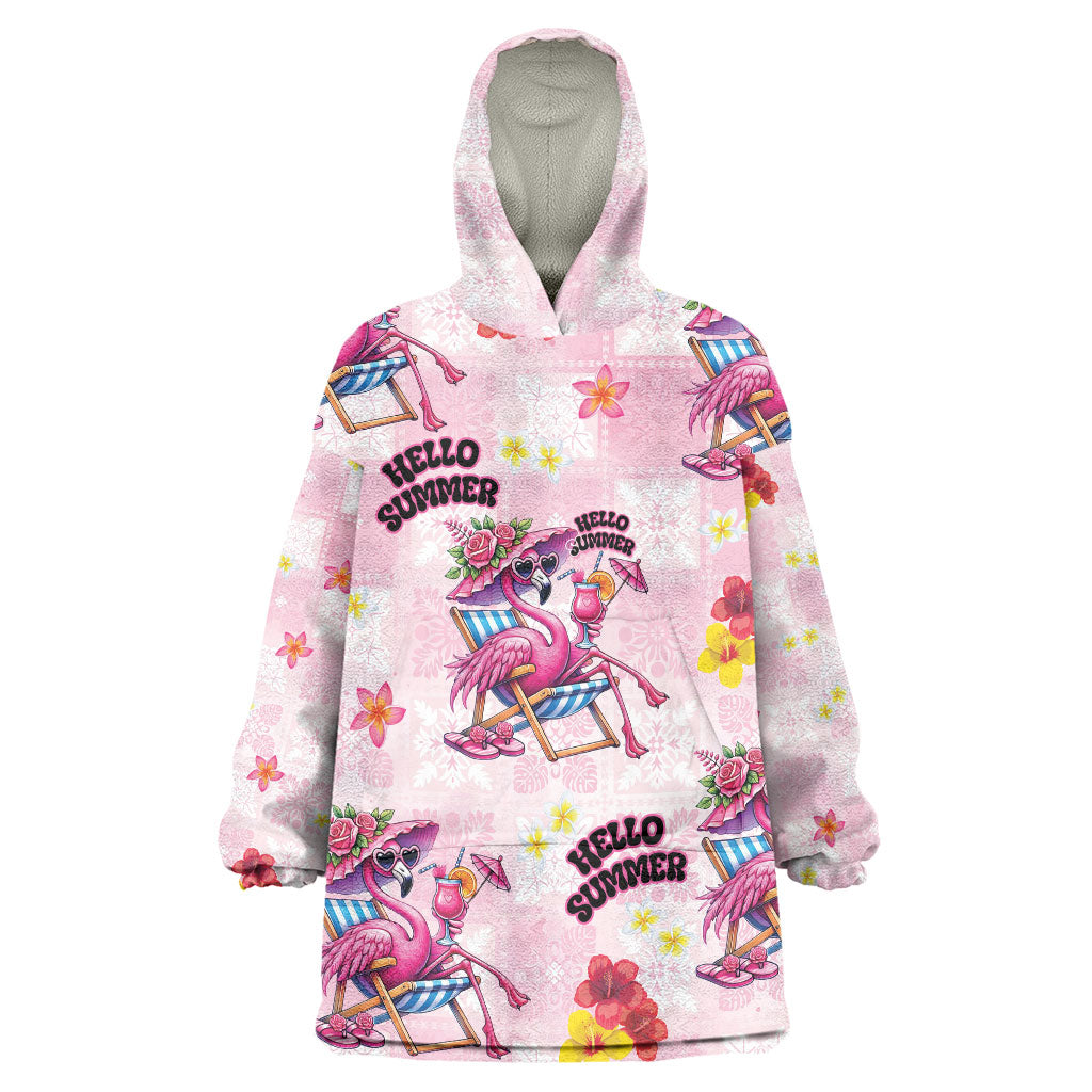 Hawaii Flamingo Hello Summer Wearable Blanket Hoodie Hawaiian Quilt Pattern LT9 One Size Pink - Polynesian Pride