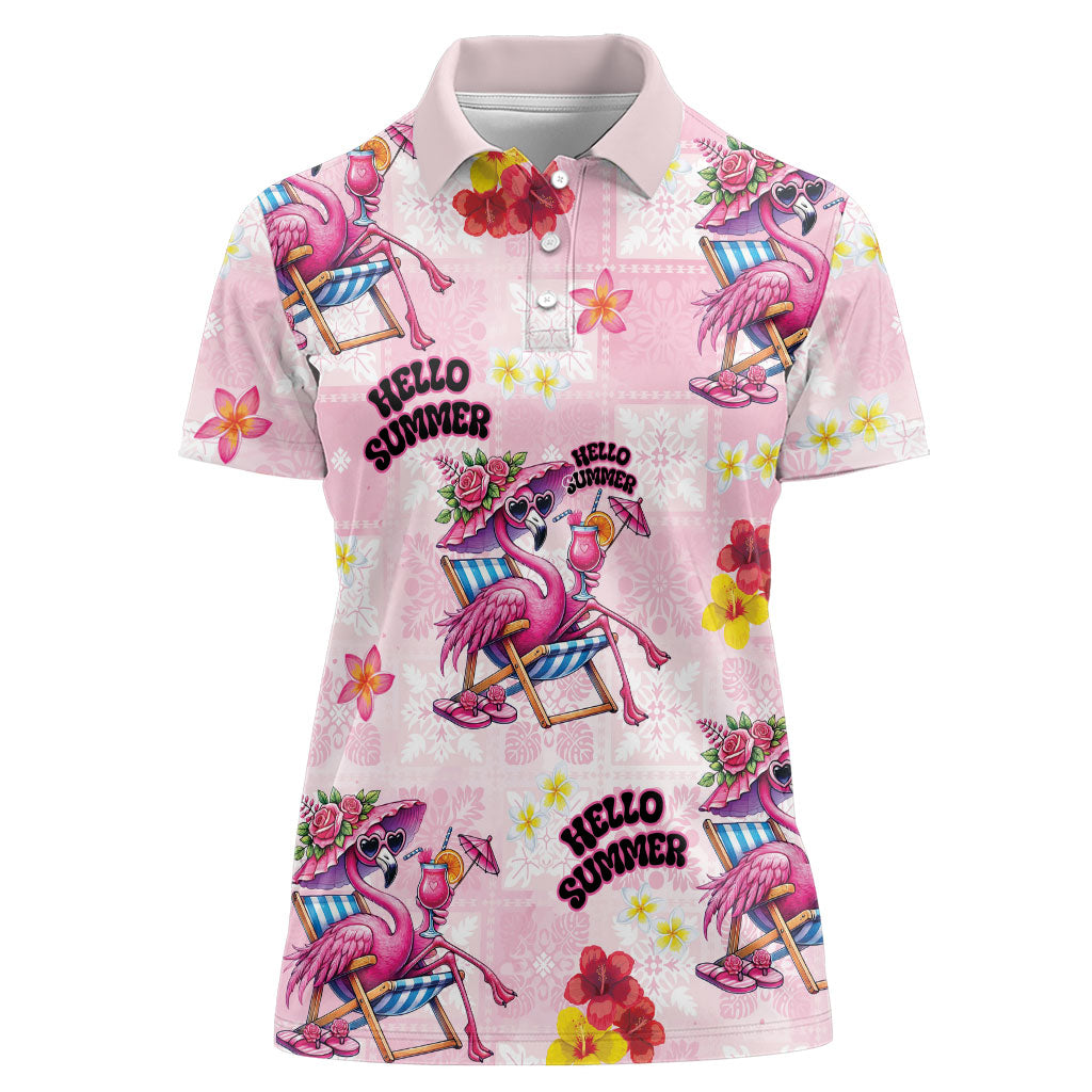 Hawaii Flamingo Hello Summer Women Polo Shirt Hawaiian Quilt Pattern LT9 Female Pink - Polynesian Pride