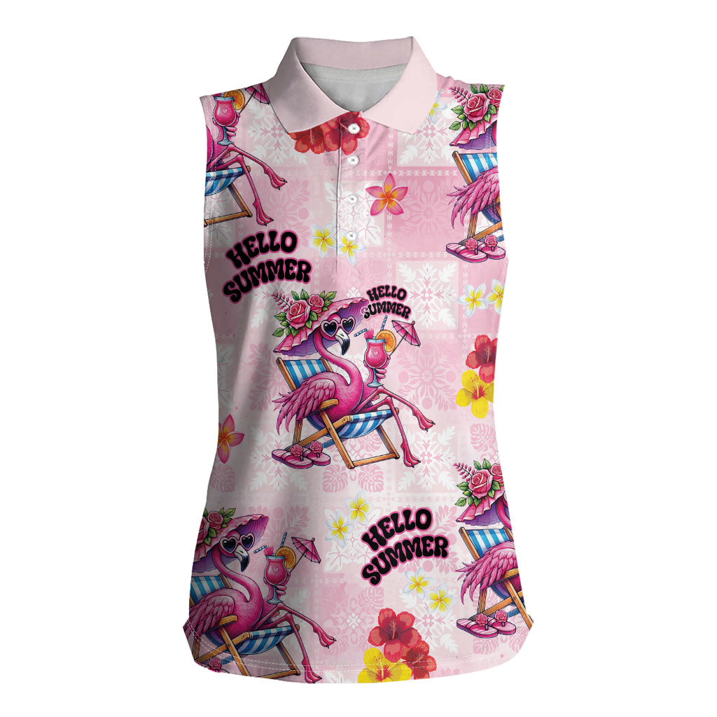 Hawaii Flamingo Hello Summer Women Sleeveless Polo Shirt Hawaiian Quilt Pattern LT9 Female Pink - Polynesian Pride