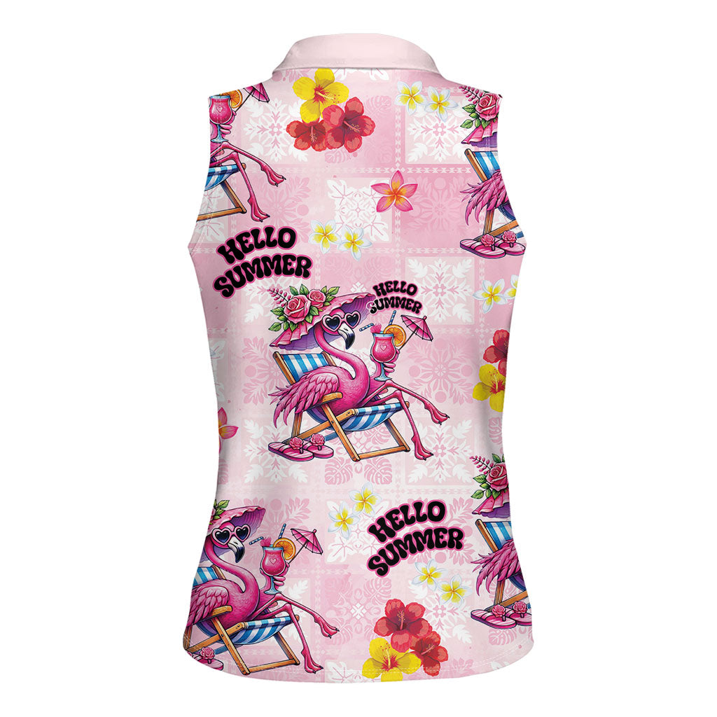 Hawaii Flamingo Hello Summer Women Sleeveless Polo Shirt Hawaiian Quilt Pattern
