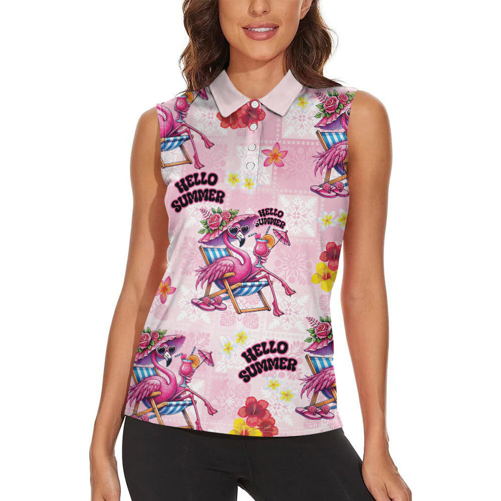 Hawaii Flamingo Hello Summer Women Sleeveless Polo Shirt Hawaiian Quilt Pattern