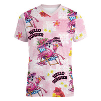 Hawaii Flamingo Hello Summer Women V-Neck T-Shirt Hawaiian Quilt Pattern LT9 Female Pink - Polynesian Pride