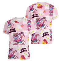 Hawaii Flamingo Hello Summer Women V-Neck T-Shirt Hawaiian Quilt Pattern LT9 - Polynesian Pride