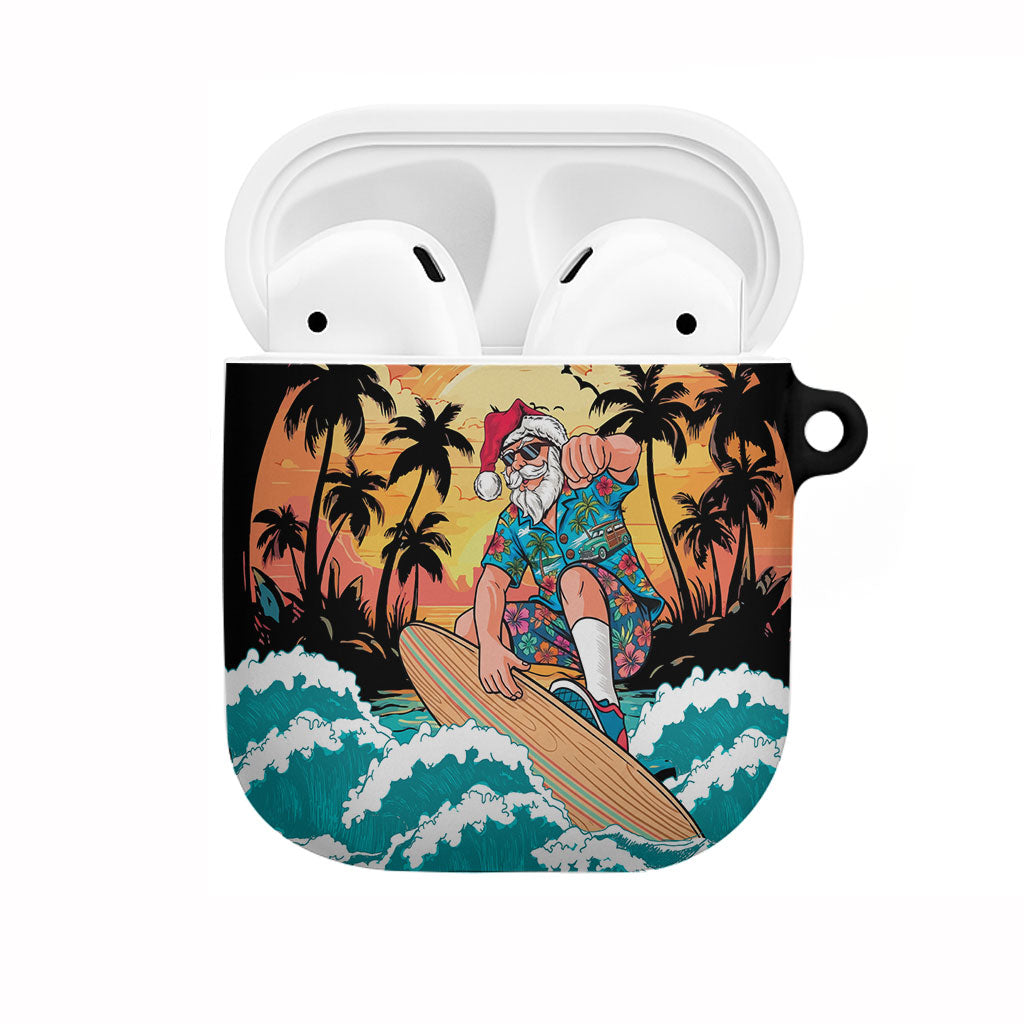 Vintage Santa Claus Surfing Summer AirPods Case Mele Kalikimaka i Iulai! LT9 Black - Polynesian Pride