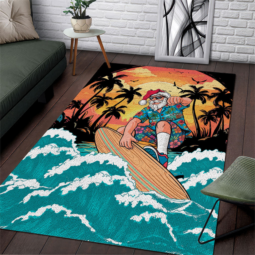 Vintage Santa Claus Surfing Summer Area Rug Mele Kalikimaka i Iulai! LT9 Black - Polynesian Pride