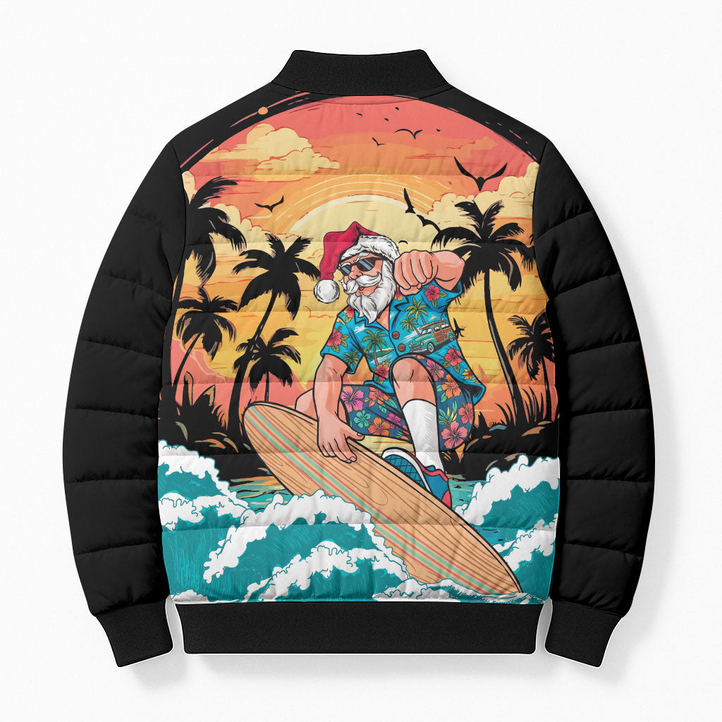 Vintage Santa Claus Surfing Summer Bomber Puffer Jacket Mele Kalikimaka i Iulai! LT9 - Polynesian Pride