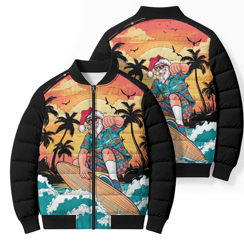 Vintage Santa Claus Surfing Summer Bomber Puffer Jacket Mele Kalikimaka i Iulai! LT9 - Polynesian Pride