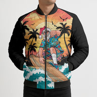 Vintage Santa Claus Surfing Summer Bomber Puffer Jacket Mele Kalikimaka i Iulai! LT9 - Polynesian Pride