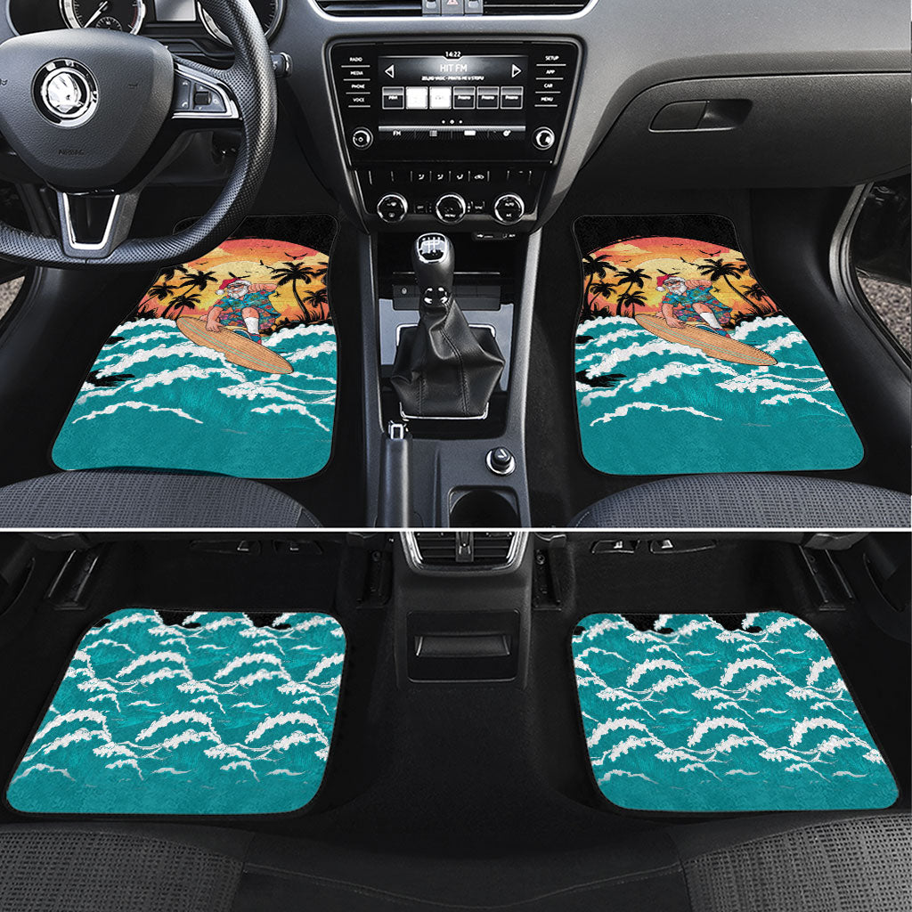 Vintage Santa Claus Surfing Summer Car Mats Mele Kalikimaka i Iulai! LT9 Set 4pcs Black - Polynesian Pride