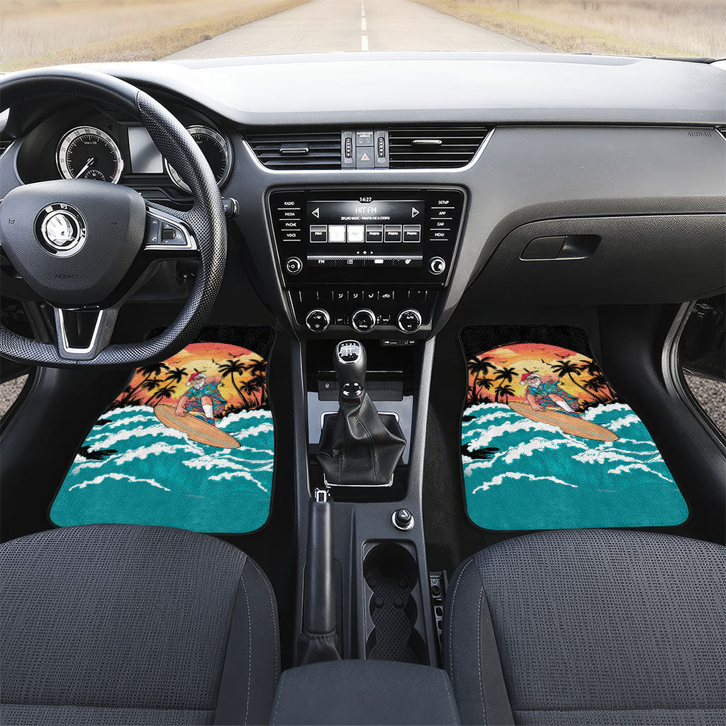 Vintage Santa Claus Surfing Summer Car Mats Mele Kalikimaka i Iulai! LT9 Set 2pcs - Front Black - Polynesian Pride