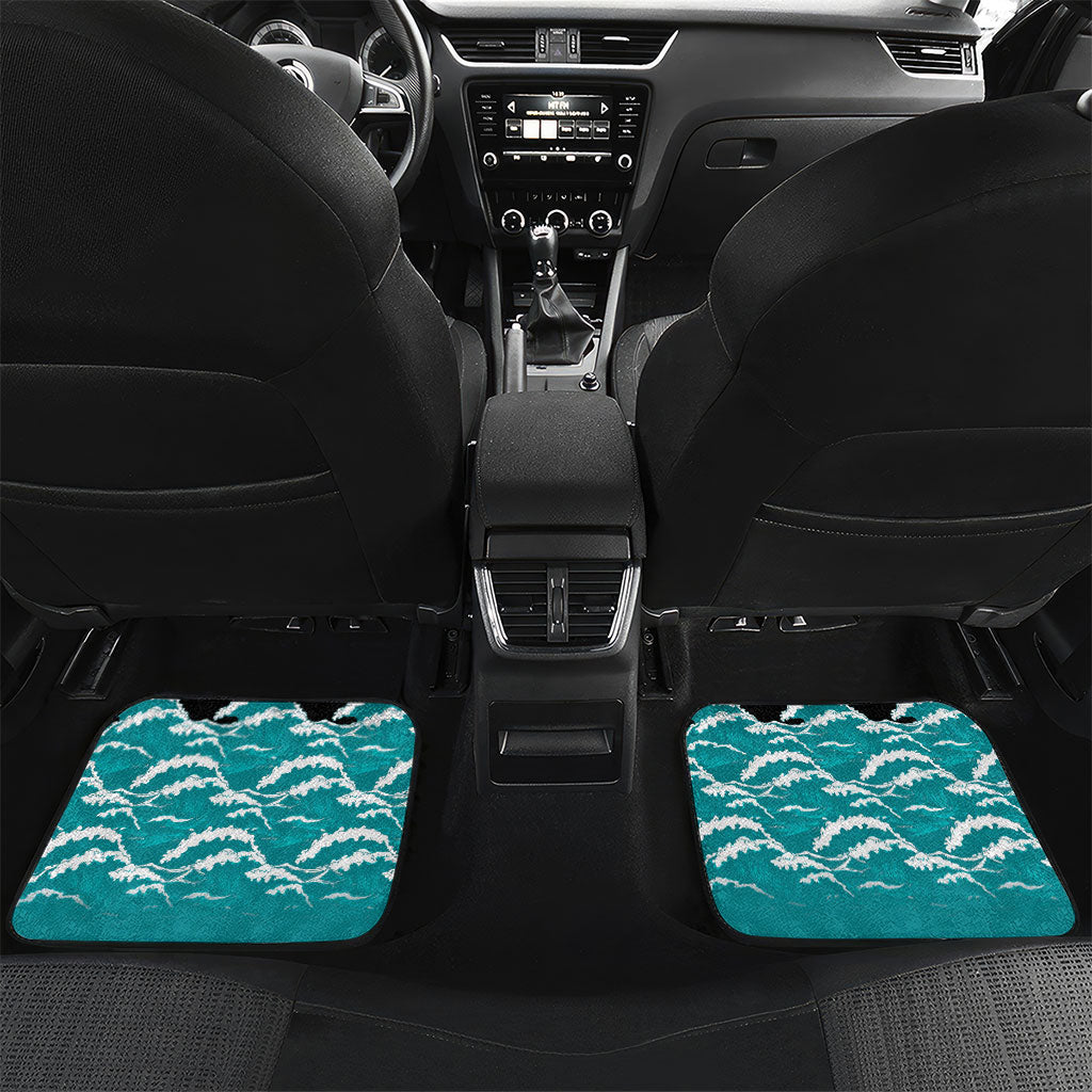 Vintage Santa Claus Surfing Summer Car Mats Mele Kalikimaka i Iulai! LT9 Set 2pcs - Back Black - Polynesian Pride