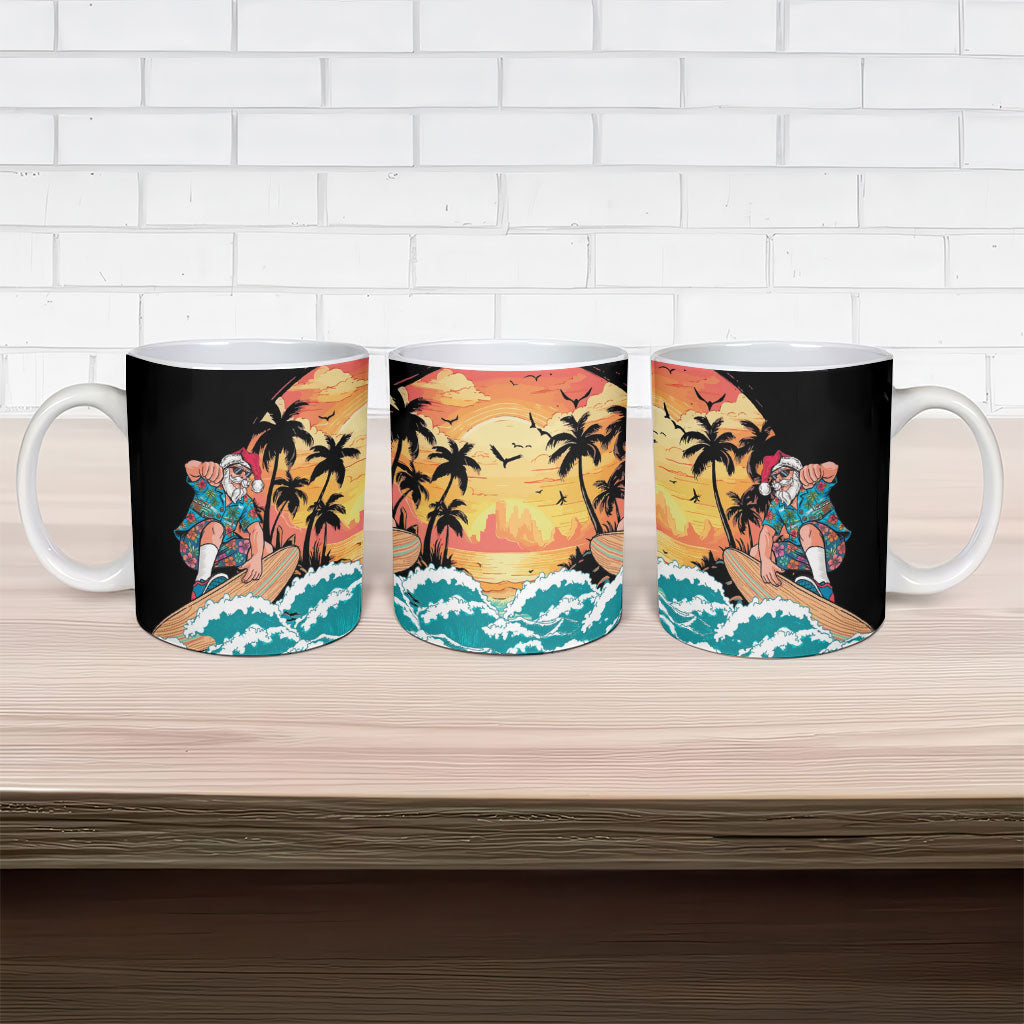 Vintage Santa Claus Surfing Summer Ceramic Mug Mele Kalikimaka i Iulai! LT9 - Polynesian Pride