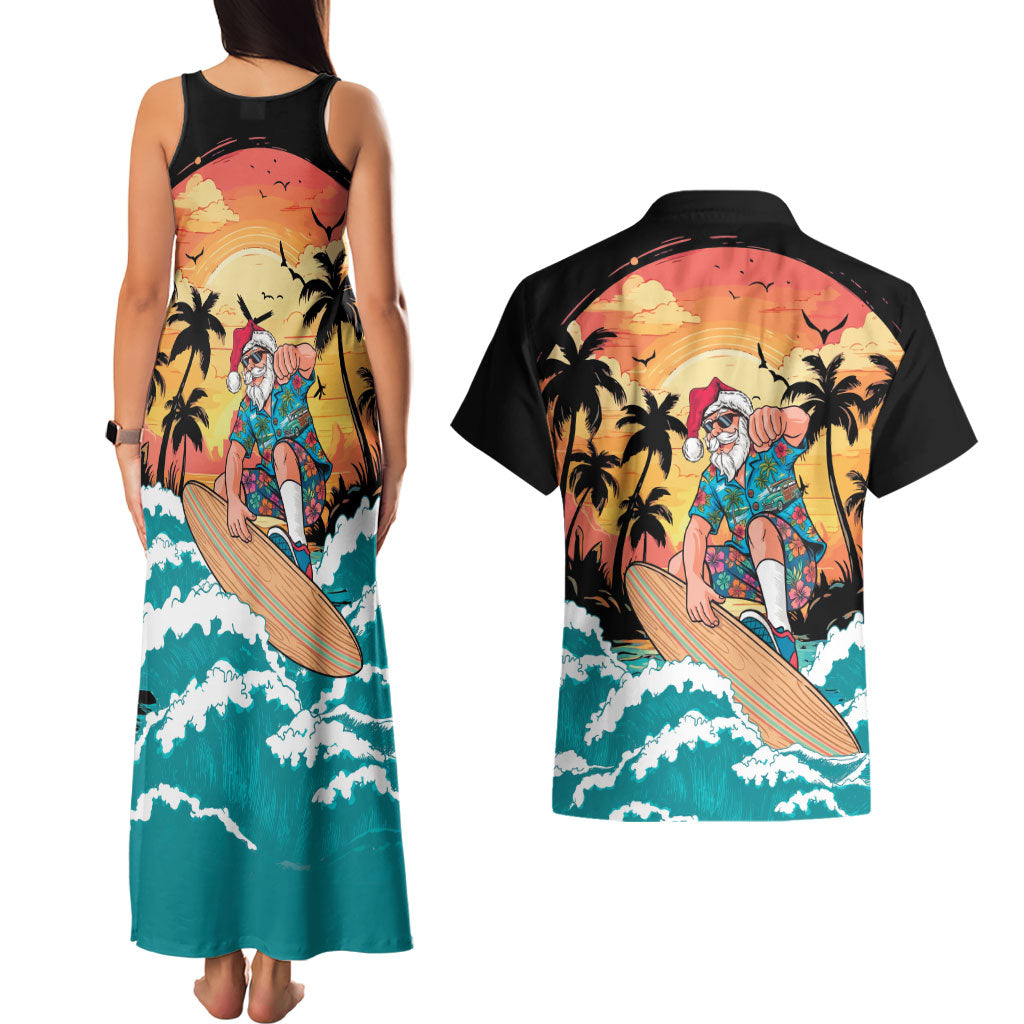Vintage Santa Claus Surfing Summer Couples Matching Tank Maxi Dress and Hawaiian Shirt Mele Kalikimaka i Iulai! LT9 - Polynesian Pride