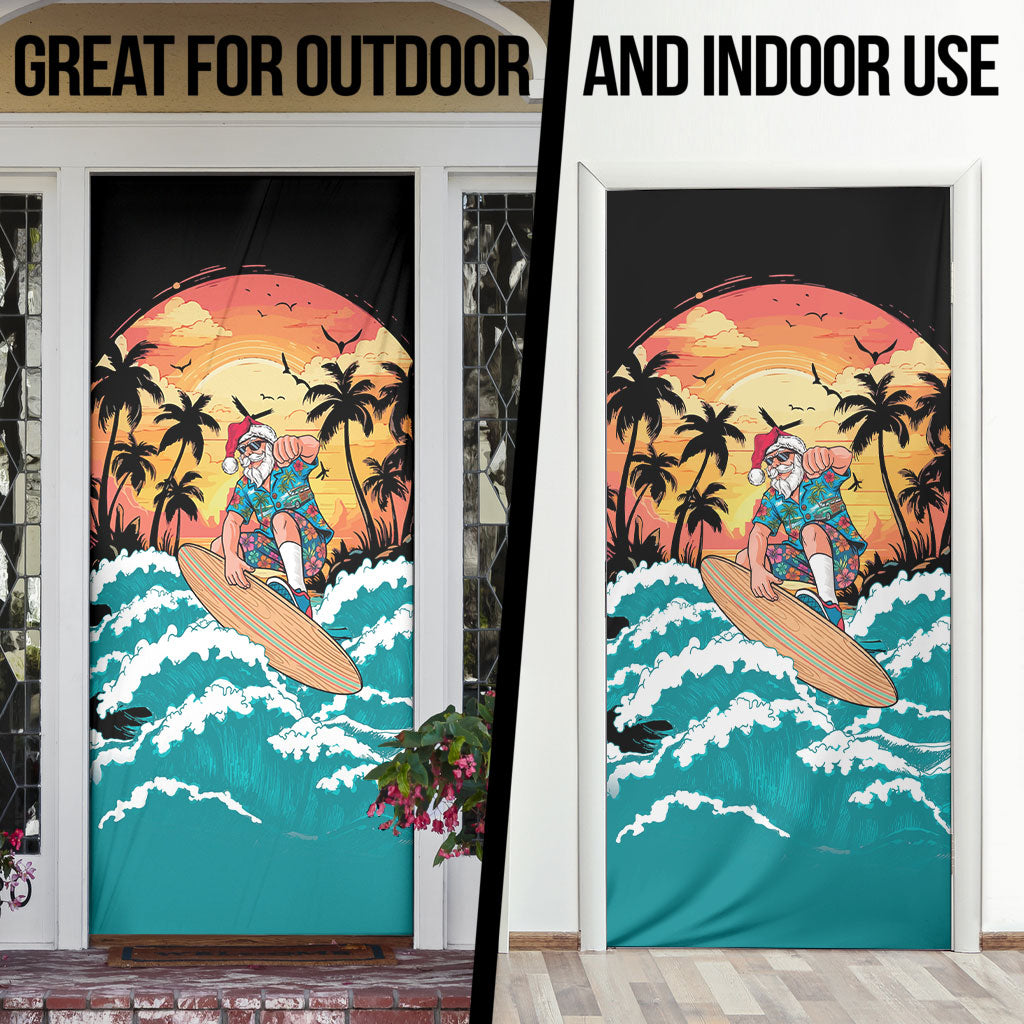 Vintage Santa Claus Surfing Summer Door Cover Mele Kalikimaka i Iulai!