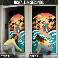 Vintage Santa Claus Surfing Summer Door Cover Mele Kalikimaka i Iulai!