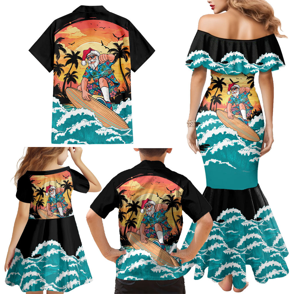 Vintage Santa Claus Surfing Summer Family Matching Mermaid Dress and Hawaiian Shirt Mele Kalikimaka i Iulai! LT9 - Polynesian Pride