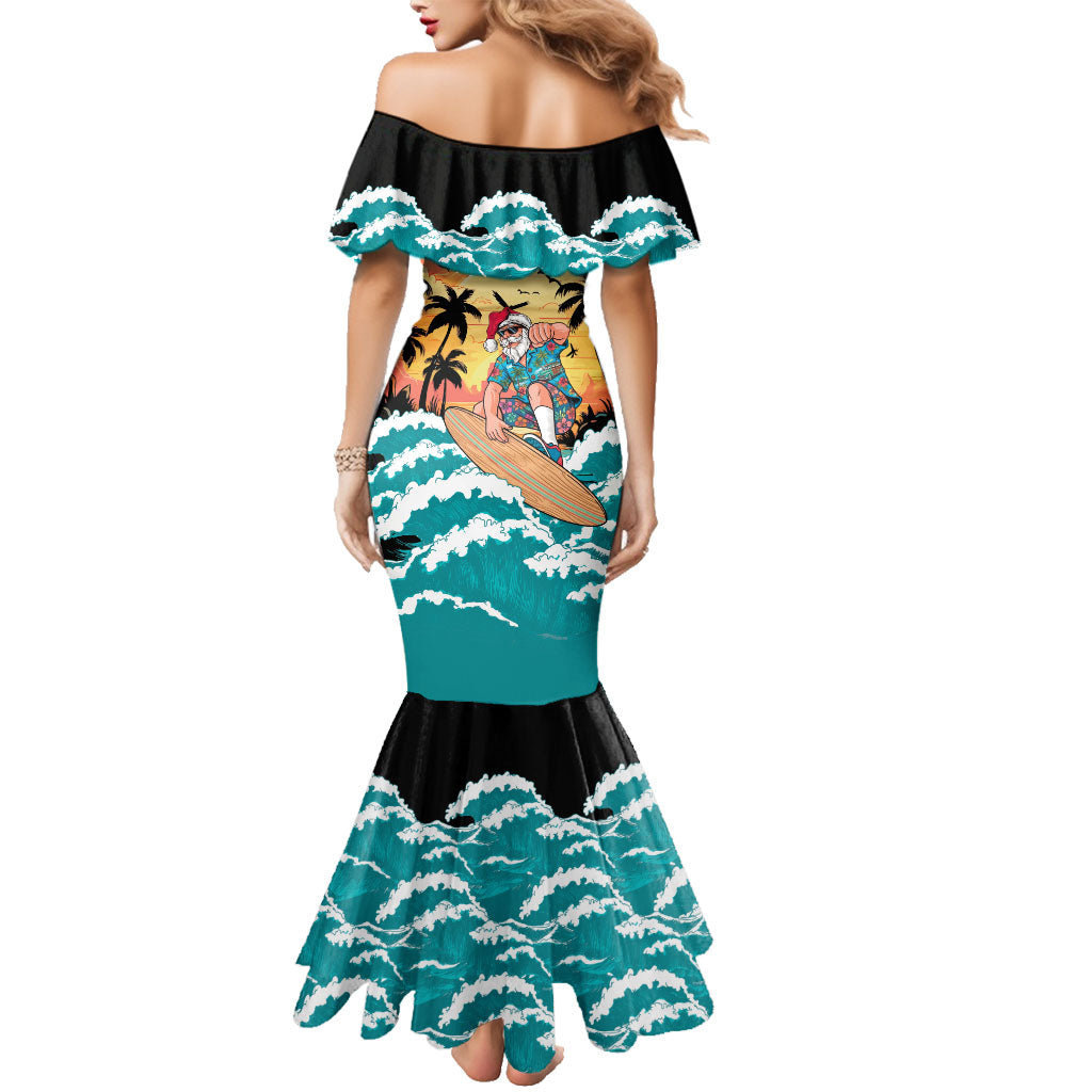Vintage Santa Claus Surfing Summer Family Matching Mermaid Dress and Hawaiian Shirt Mele Kalikimaka i Iulai! LT9 - Polynesian Pride