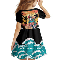 Vintage Santa Claus Surfing Summer Family Matching Off The Shoulder Long Sleeve Dress and Hawaiian Shirt Mele Kalikimaka i Iulai! LT9 - Polynesian Pride