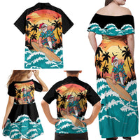 Vintage Santa Claus Surfing Summer Family Matching Off Shoulder Maxi Dress and Hawaiian Shirt Mele Kalikimaka i Iulai! LT9 - Polynesian Pride