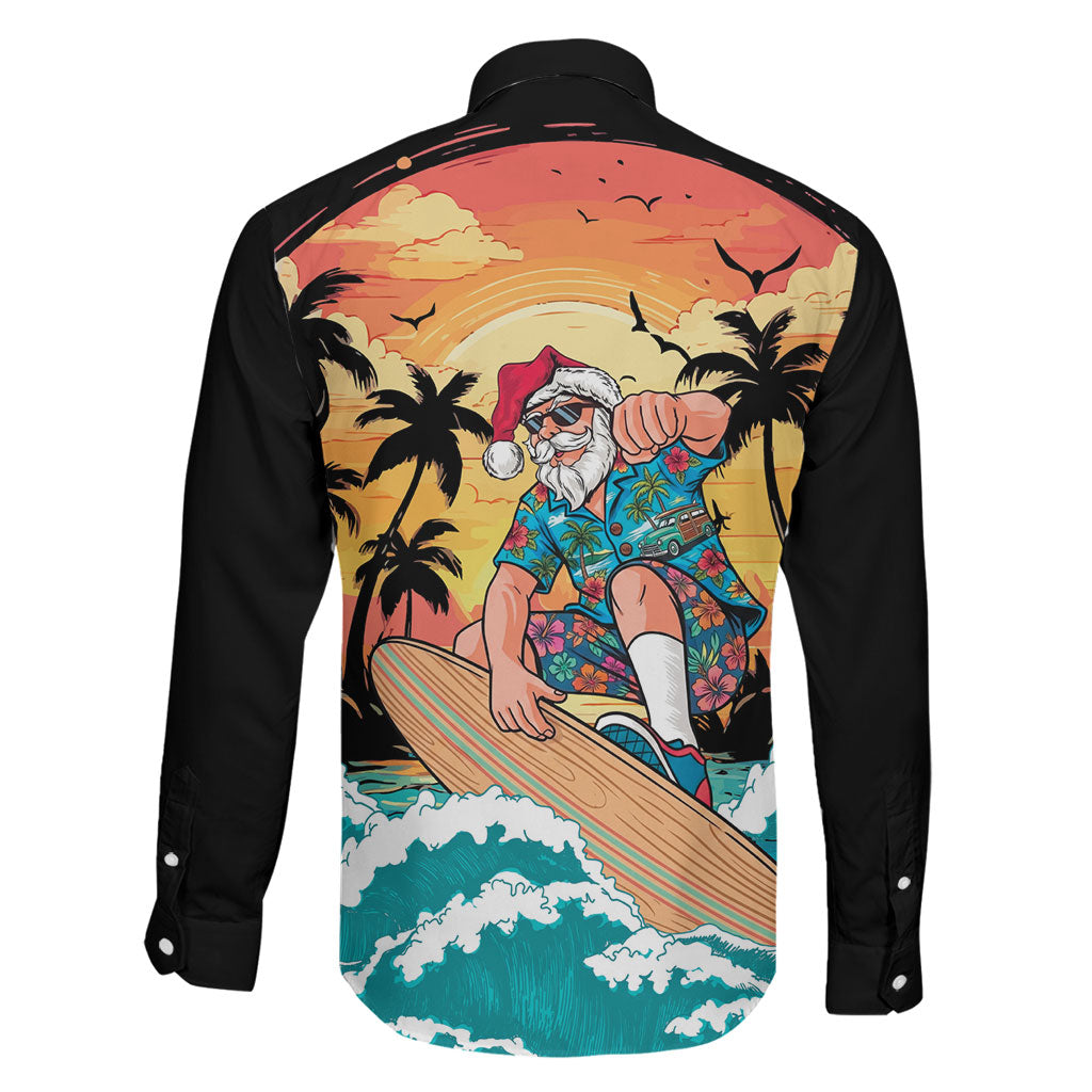 Vintage Santa Claus Surfing Summer Family Matching Off Shoulder Maxi Dress and Hawaiian Shirt Mele Kalikimaka i Iulai! LT9 - Polynesian Pride
