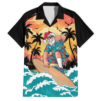 Vintage Santa Claus Surfing Summer Family Matching Off Shoulder Short Dress and Hawaiian Shirt Mele Kalikimaka i Iulai! LT9 Dad's Shirt - Short Sleeve Black - Polynesian Pride