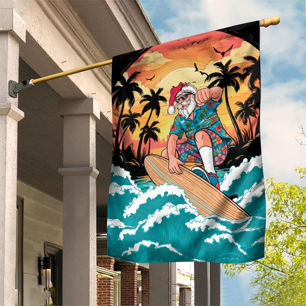 Vintage Santa Claus Surfing Summer Garden Flag Mele Kalikimaka i Iulai! LT9 House Flag Black - Polynesian Pride