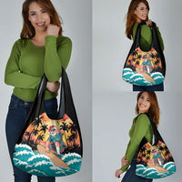 Vintage Santa Claus Surfing Summer Grocery Bag Mele Kalikimaka i Iulai! LT9 - Polynesian Pride