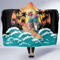 Vintage Santa Claus Surfing Summer Hooded Blanket Mele Kalikimaka i Iulai! LT9 One Size Black - Polynesian Pride
