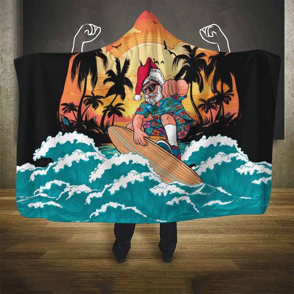 Vintage Santa Claus Surfing Summer Hooded Blanket Mele Kalikimaka i Iulai! LT9 - Polynesian Pride