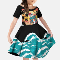 Vintage Santa Claus Surfing Summer Kid Short Sleeve Dress Mele Kalikimaka i Iulai! LT9 KID Black - Polynesian Pride